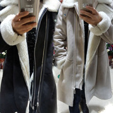 2015韩版新款修身女款中长款灰色黑色毛领双面羊绒毛呢大衣