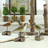米子家居美式创意田园卧室装饰品仿木树脂动物摆设小鸟摆件四件套