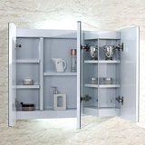 新款太空铝合金带灯浴室镜柜三门储物柜镜箱卫生间漱洗镜子柜吊柜