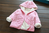 冬季童装女童儿童菱形格子双层加绒外套连帽开衫宝宝保暖卫衣外套
