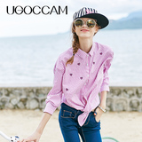 UGOCCAM2016秋季新款女装甜美直筒翻领宽松弧形下摆女衬衫