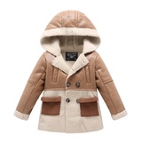 巴拉巴拉2015秋冬款男童女童皮衣外套皮夹克羊羔绒加厚保暖正品