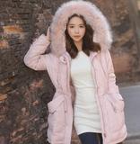 韩国代购正品 可验证 秋冬女装 甜美粉色系浣熊毛帽子羽绒服