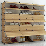 宜家多层防尘组合简易鞋架简约现代仿实木纹创意宿舍收纳塑料鞋柜