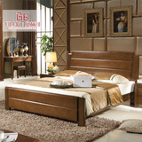 全实木床1.8米中式双人床1.5m气动高箱储物大床 现代中式婚床包邮