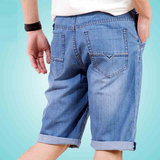 超薄青年七分牛仔短裤男士夏季加肥加大宽松直筒阔腿运动薄款中裤