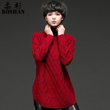 秋季大款针织衫韩版中长款女式高领打底毛衣冬天加厚粗毛线衣套头