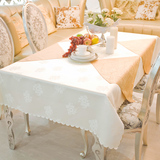 长方形餐桌桌布桌布布艺茶几布酒店桌布白色花卉  宴会 圆桌桌布
