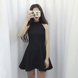 香港欧时力代购公司2016新款ochonnaly夏季赫本小黑裙黑色连衣裙