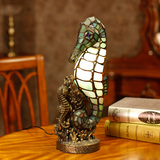 蒂凡尼海马小夜灯卧室灯创意新奇礼物 纯手工彩色玻璃装饰小台灯