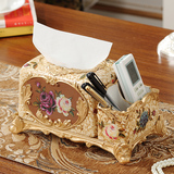 高档树脂雕花欧式纸巾盒奢华复古家居餐巾盒置物架时尚创意抽纸盒