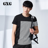 GXG男装 男士短袖T恤 时尚修身黑色几何条纹圆领T恤#52144106