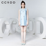 CCDD2016秋装新款专柜正品女镶钻钉珠时尚直筒裙 无袖修身连衣裙