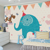 虫虫壁画 客厅儿童房卧室背景墙纸 卡通 大象 长颈鹿 男孩房