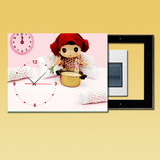 可爱宝贝电表箱钟表无框画装饰推拉画钟可用总开关时钟遮挡画可选
