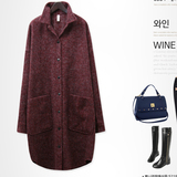 韩国代购 大码女装 2015秋冬新款 宽松蝙蝠袖长款纯色厚款衬衫