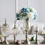 欧式新古典水晶玻璃茶色高脚花瓶 美式家居客厅样板间软装饰摆设