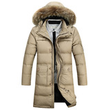 2015韩版新款秋冬青少年超长款羽绒服男装纯色白鸭绒防寒保暖外套