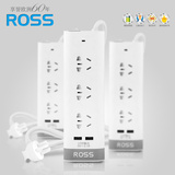 罗尔思Ross 插排插线板拖线板电源插座3插孔双USB插口线长1.8米