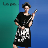 lapayp 夏韩版半袖字母女装大码宽松中长款短袖休闲t恤裙女连衣裙