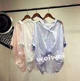 2016韩国春夏新品宽松蝙蝠袖短袖翻领衬衫大版前短后长白衬衣 女
