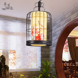 中式吊灯羊皮灯鸟笼灯仿古酒店茶楼茶厅过道灯具 古典花鸟灯饰
