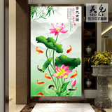 中式玄关壁画壁纸过道走廊尽头背景墙3D立体荷花鲤鱼竖版屏风墙纸