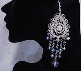 美国代购 耳环耳钉 女人 FIOJ施华洛世奇水晶吊灯紫灰色珠3.8银