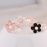 韩国简约时尚气质开口小雏菊花朵珍珠戒指女流行甜美百搭指环
