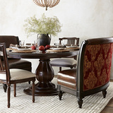 美式乡村全实木餐桌椅组合圆桌现代简约复古做旧圆形餐桌可伸缩