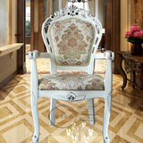 欧式椅子 实木雕花描银白色茶几扶手椅子 酒店洽谈休闲麻将靠背椅