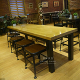 北欧铁艺原木长桌 西餐厅组合 星巴克吧台桌椅餐桌 咖啡厅奶茶店