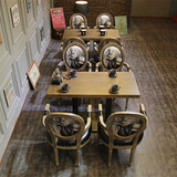 北欧咖啡厅桌椅 休闲扶手靠背洽谈长桌 奶茶甜品店一桌两椅组合
