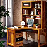 实木转角电脑桌书架组合现代中式书台写字台卧室书房家具实木书桌