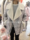 韩国代购冬装皮毛一体做旧羊羔毛加厚加绒鹿皮绒外套女长袖N1297