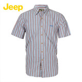 JEEP/吉普男装夏季新款全棉宽松衬衣休闲竖条纹短袖衬衫JS13WH118