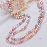 8-9mmAAAA强光无瑕白粉紫彩色光影唯美天然淡水珍珠长项链毛衣链