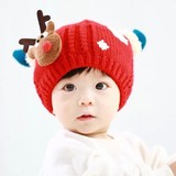 加绒加厚 圣诞鹿宝宝帽子秋冬季小孩0-1-2-3岁男女儿童毛线护耳帽