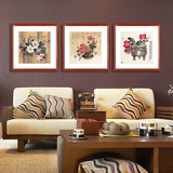 新中式客厅装饰画沙发背景墙三联画餐厅卧室挂画实木现代床头画