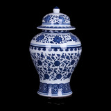 景德镇陶瓷花瓶摆件 仿古青花盖罐将军罐 复古工艺品瓷罐 储物罐