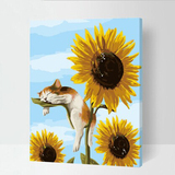 数字油画diy包邮 客厅花卉手绘画 向日葵与猫40*50 50*60 60*75