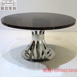 不锈钢简约现代圆形餐桌4人 欧式钢琴烤漆餐桌椅组合小户型家用