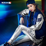 正品代购新款MLB棒球服潮女NY毛呢P字母夹克韩版修身加厚棉服外套