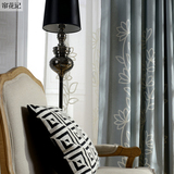 莲花|现代中式新中式风格加厚涤棉灰色绿色会所客厅卧室窗帘定制