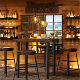 美式现代简洁正方形高档实木餐桌椅组合休闲咖啡吧台桌椅包邮