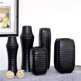 外贸手工玻璃艺术插花花瓶 欧式黑色刻磨家居工艺品装饰创意摆件