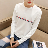 2016秋款男士长袖T恤韩版修身圆领青少年打底衫时尚条纹潮男上衣