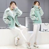 韩版修身羊羔毛短款外套2015秋冬装新款大衣女麂皮绒棉衣夹克毛呢