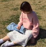 韩国简约字母印花长袖套头粉色卫衣女学院风复古宽松上衣外套女潮