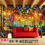 3D立体田园风景大型壁画欧式客厅沙发背景墙纸油画树林